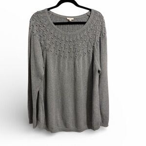 Talbots Gray Textured Cable Yoke 100% Cotton  Women's Sweater Size 3X Classy